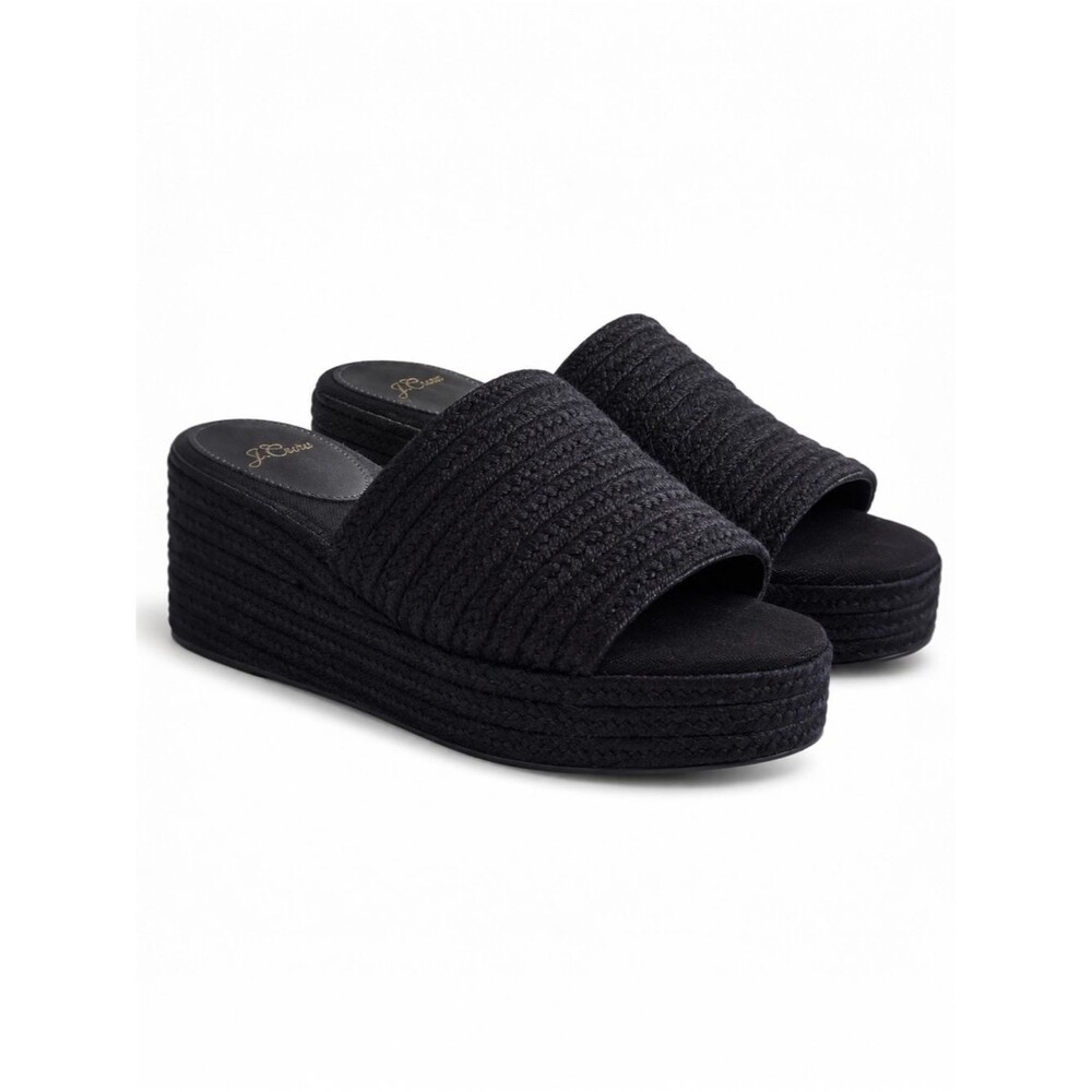 J.Crew Espadrille Platform Slide Sandals Black Size 9 Braided Wedge Minimalist